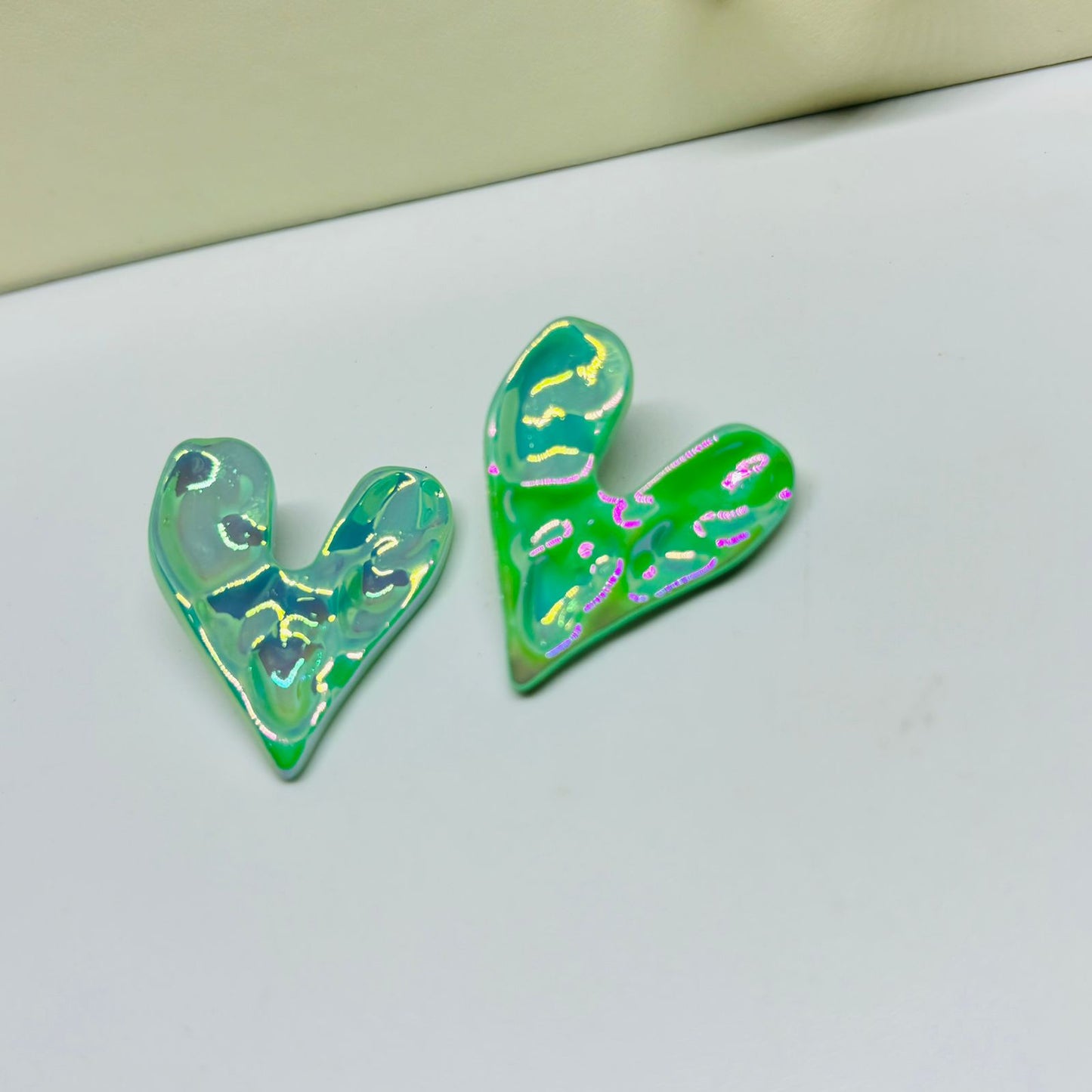 Heart Holographic Green Earrings