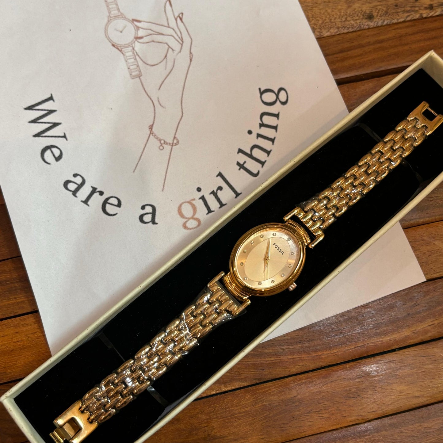 Fossil Studded Beige Vintage Watch (Rose Gold - Rose Gold)