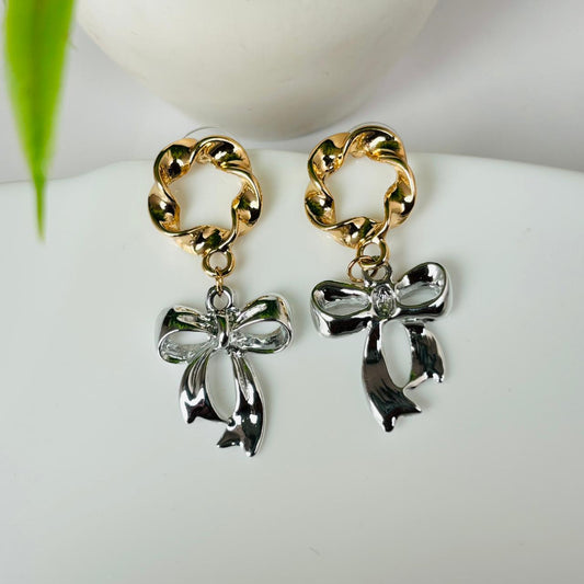 Bow Fusion Earrings ( Silver-Gold )