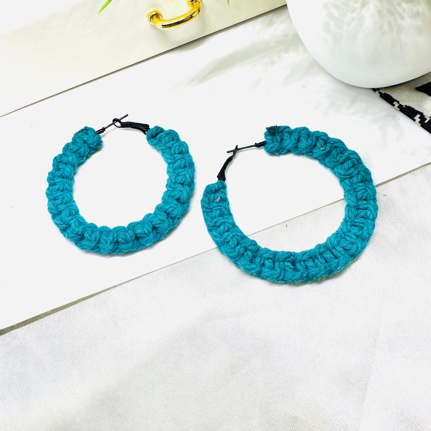 Teal Handmade Macrame Hoops