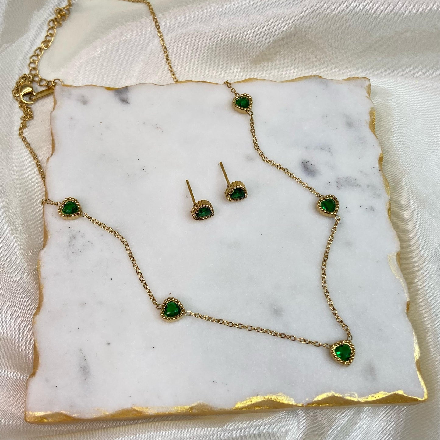 Heartiful emerald Jewelry Set(Necklace+Earrings)