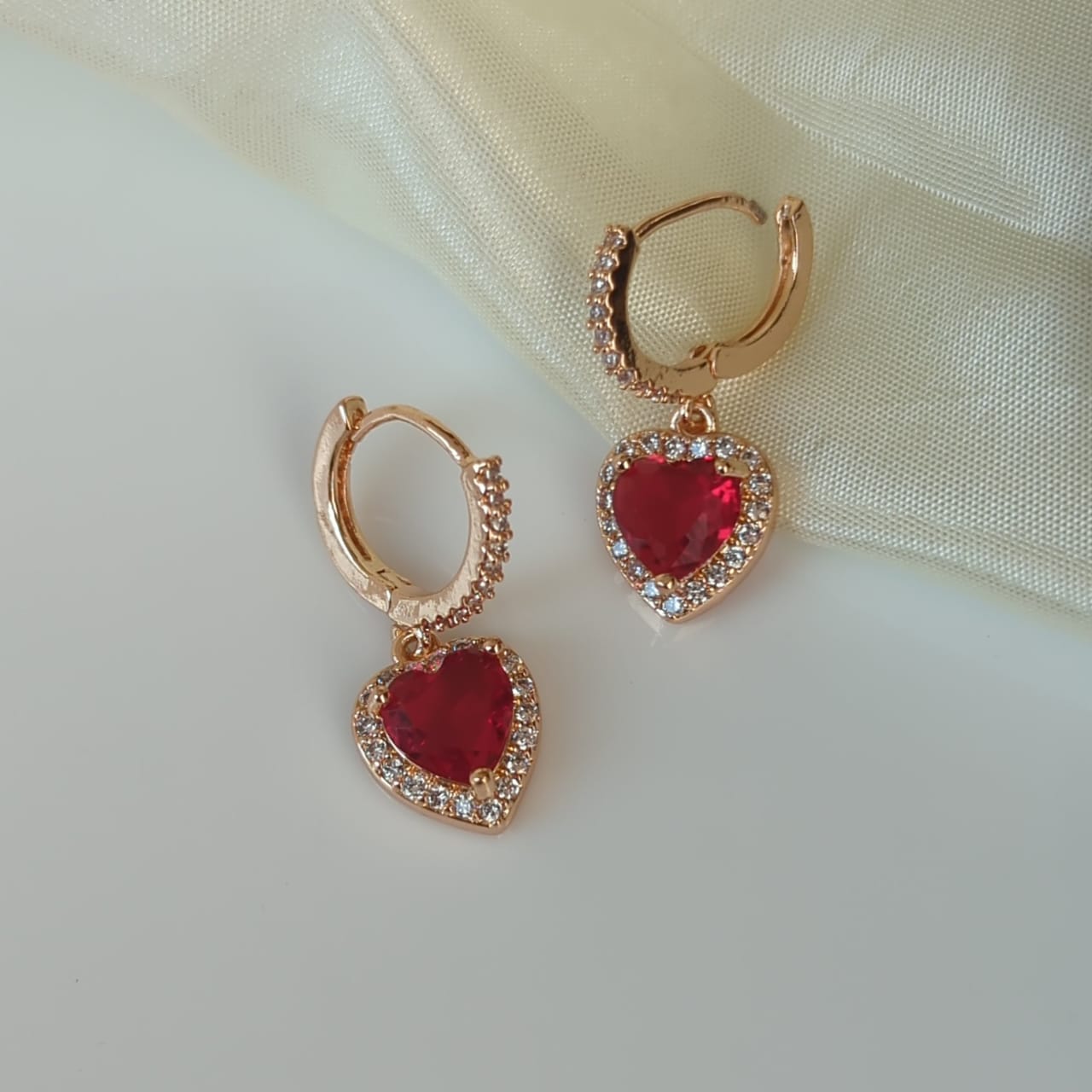 Ruby Heart Drop Earrings( Rose Gold)