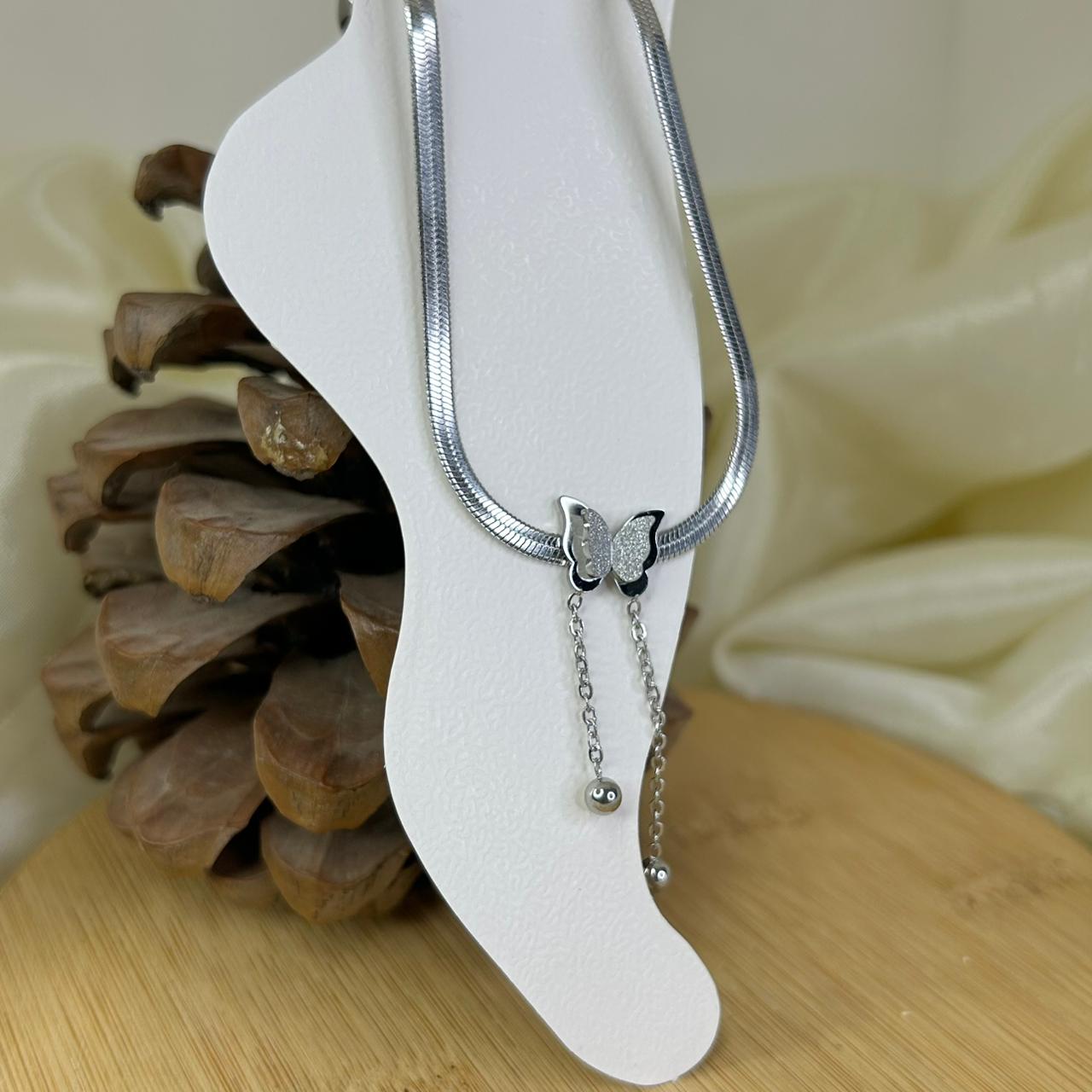 Silver Butterfly Drop Anklet