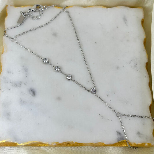 Dual Chain Emilie Hand Chain ( Silver)
