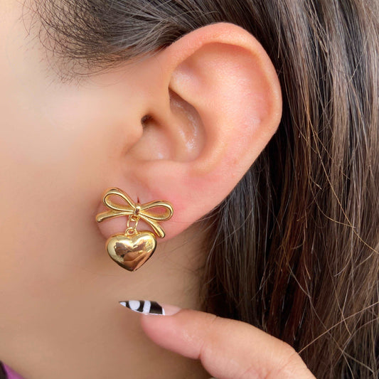Bow Heart Drop Earrings