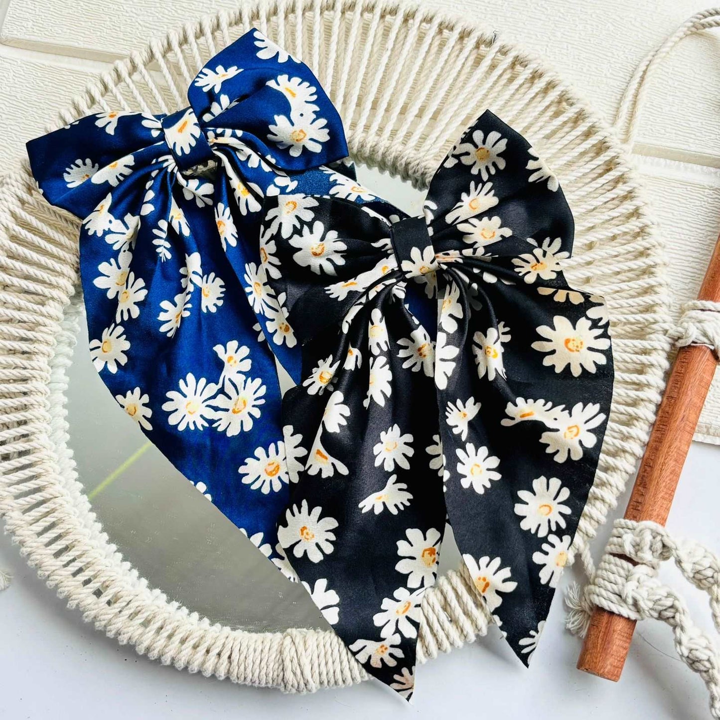 Floral Tail Bow Clips