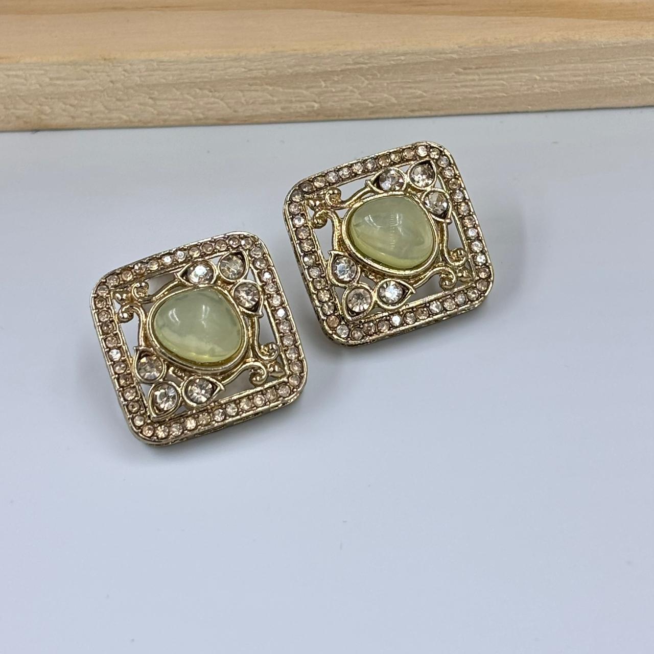 Disha Square Stud Earrings (Mint)