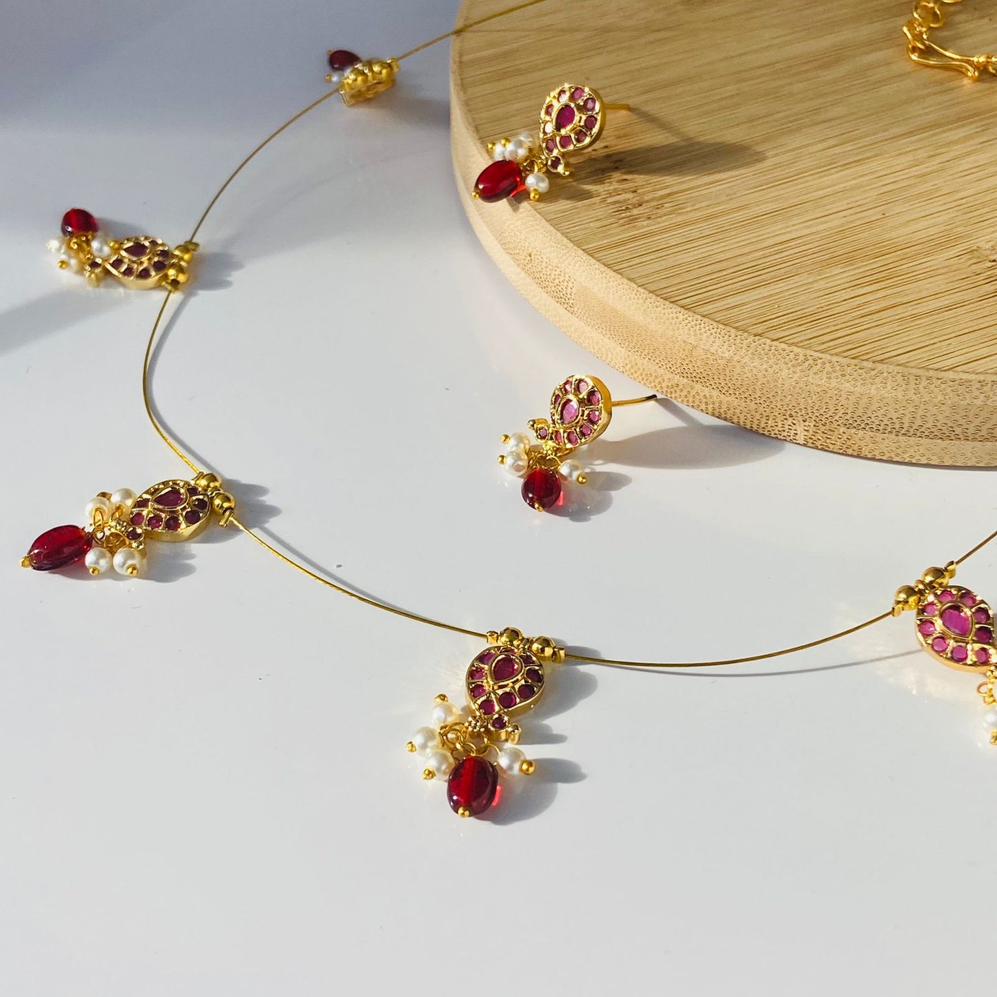 Anamika Ruby Invisible Chain Choker Set