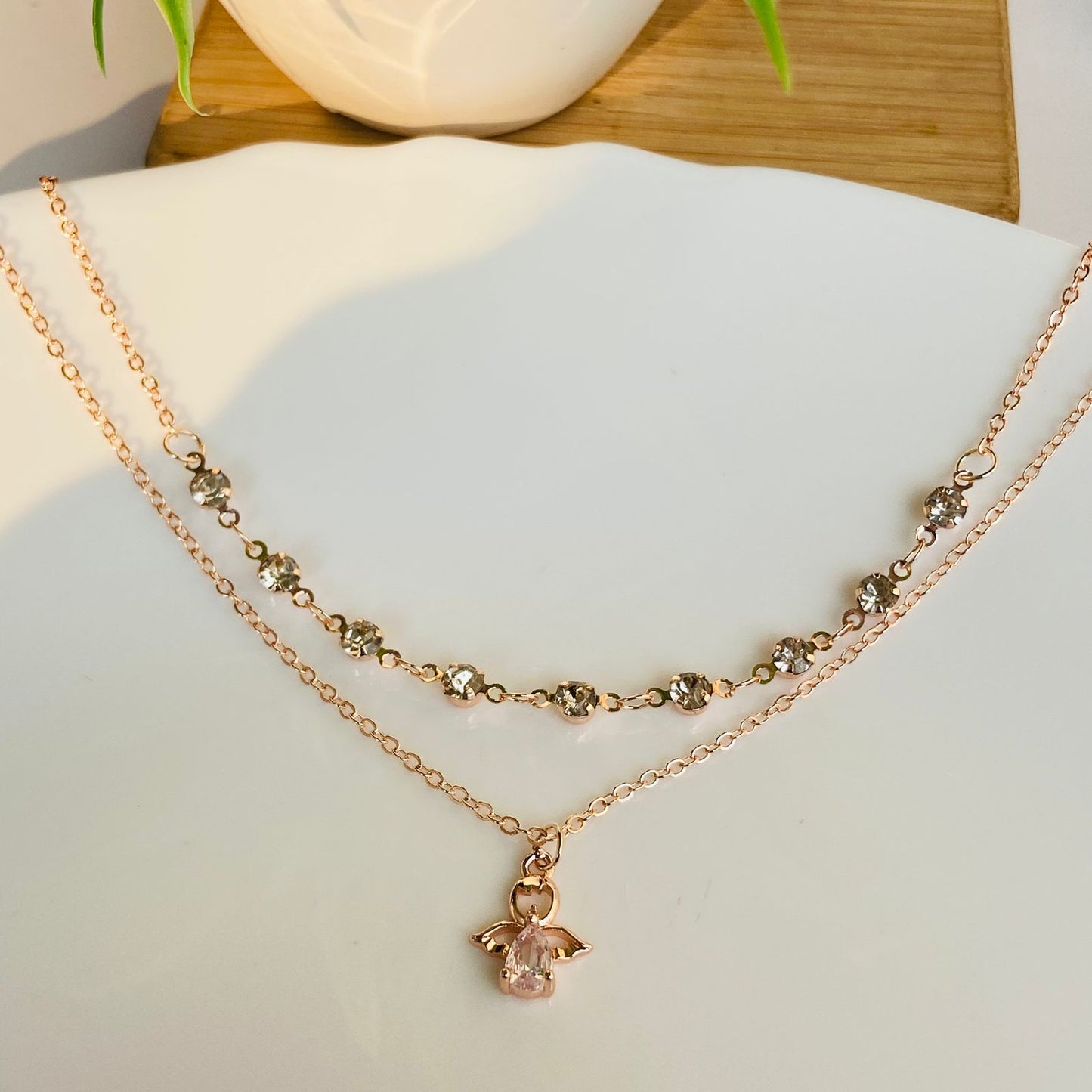 Rhinestone Bee Layered Necklace