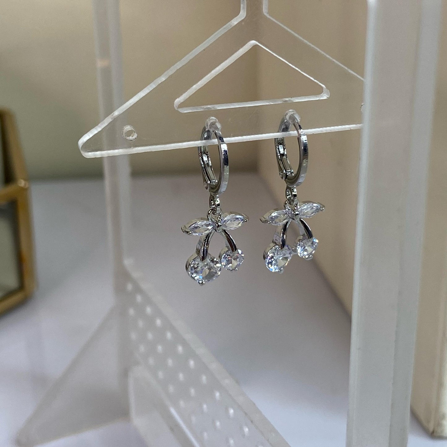 Studded Cherry Silver Huggies
