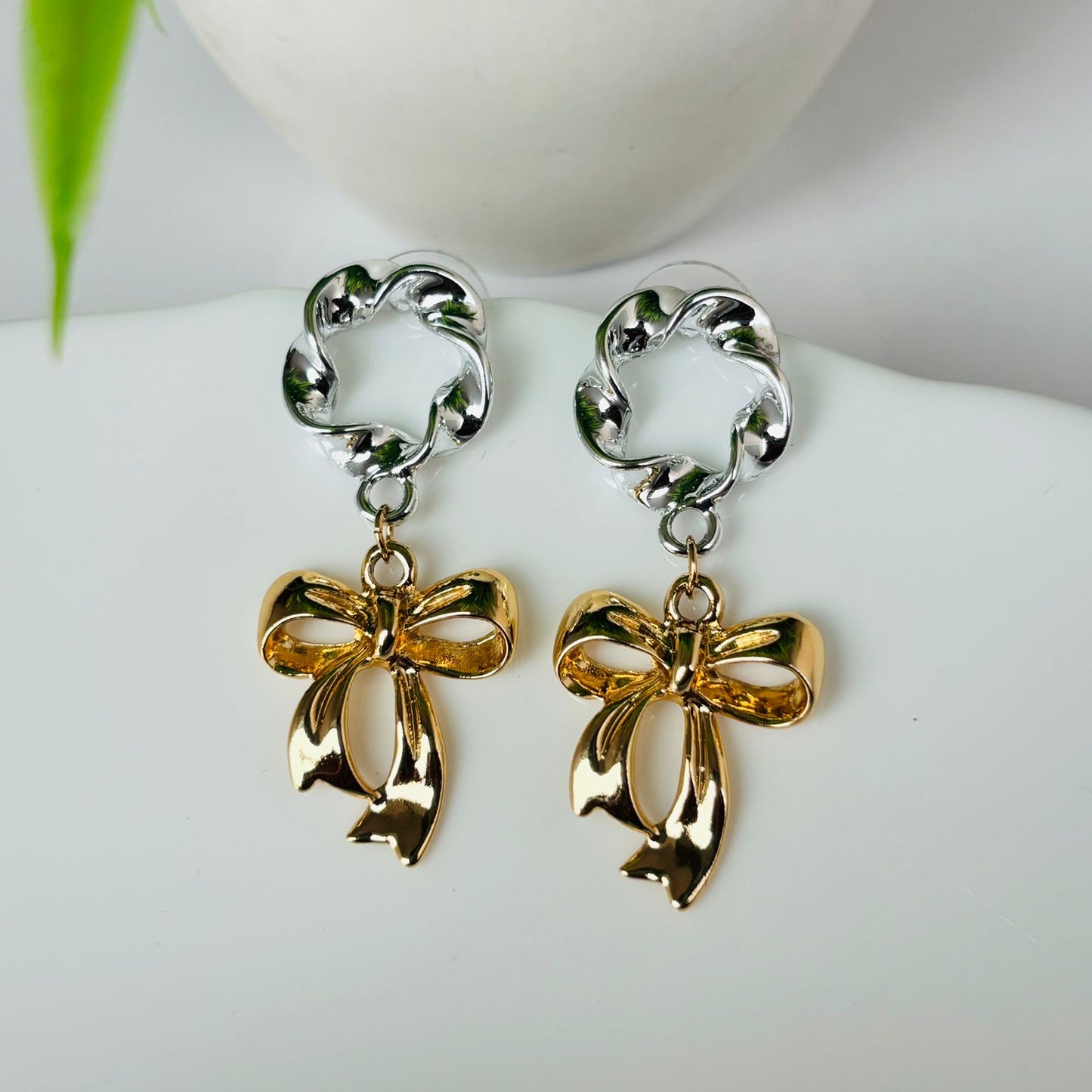 Bow Fusion Earrings ( Silver- Gold )