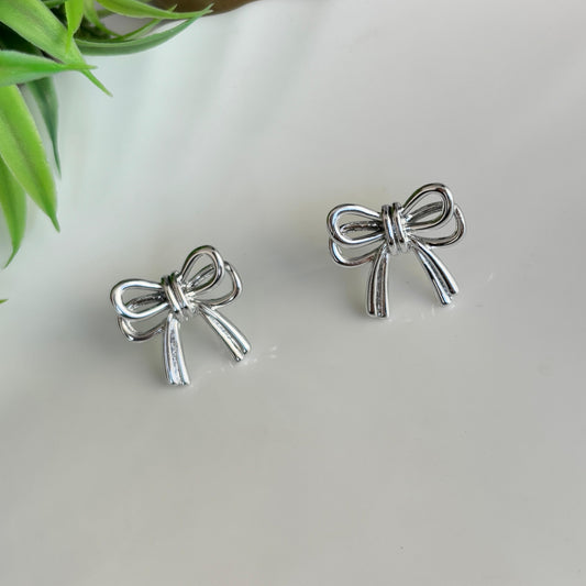 Double Bow Silver Earrings
