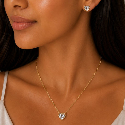 Sweetheart Solitaire Jewellery Set ( White )