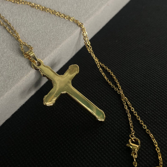 Reversible Gold Cross Men's Pendant Chain