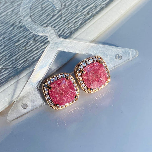 Pink Rose Embelished Solitaire Studs •