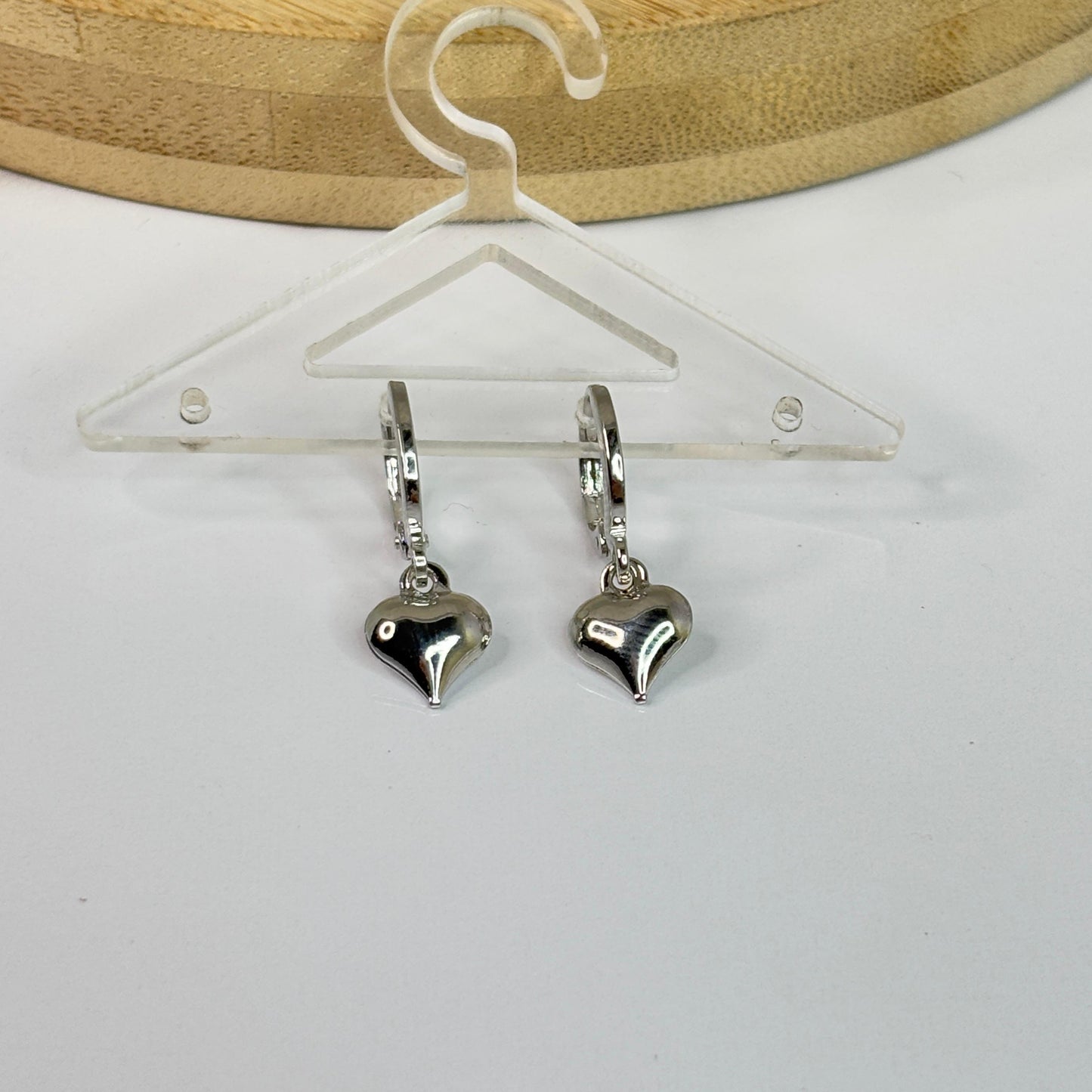 Bubble Heart Silver Huggies Earrings