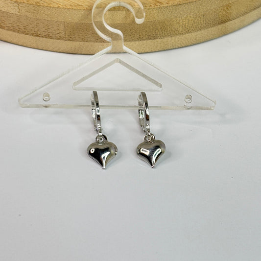 Bubble Heart Silver Huggies Earrings