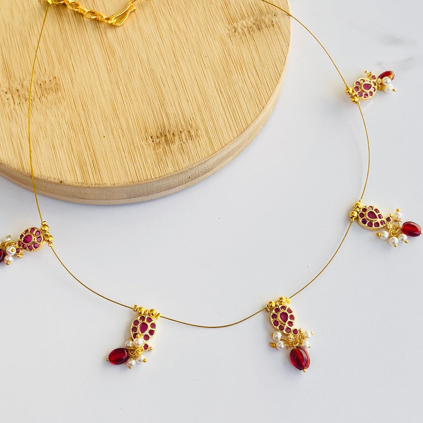 Anamika Ruby Invisible Chain Choker Set
