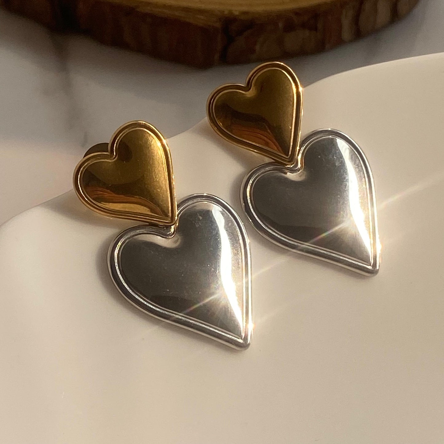 Dual Tone Heart Earrings
