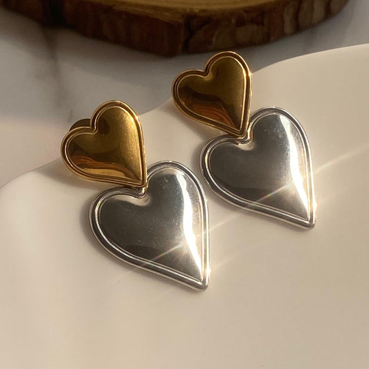 Dual Tone Heart Earrings