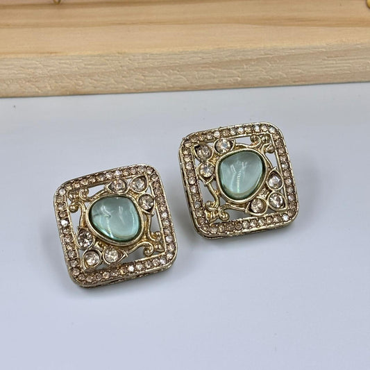 Disha Square Stud Earrings ( Blue)