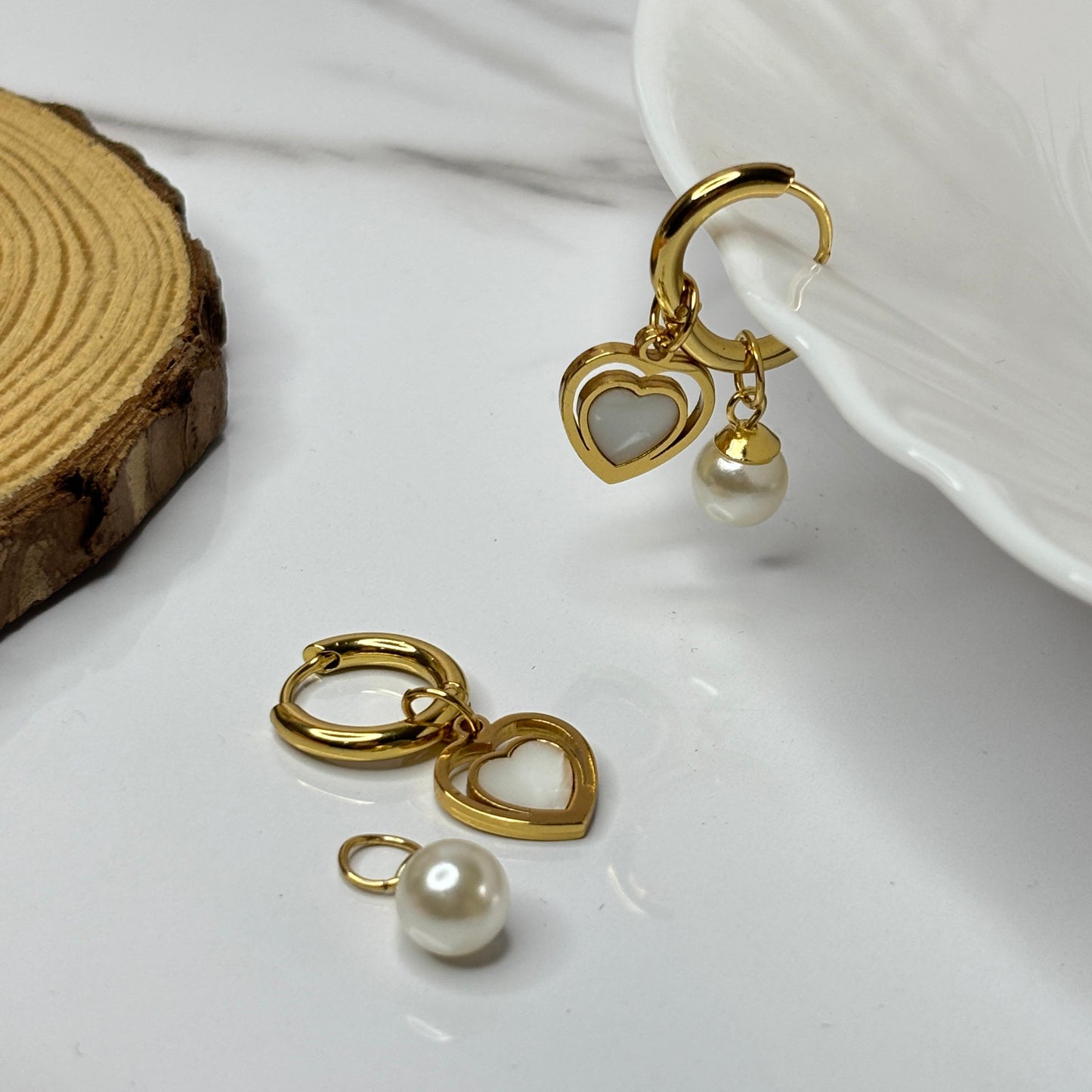 Detachable Heart Pearlie Hoops