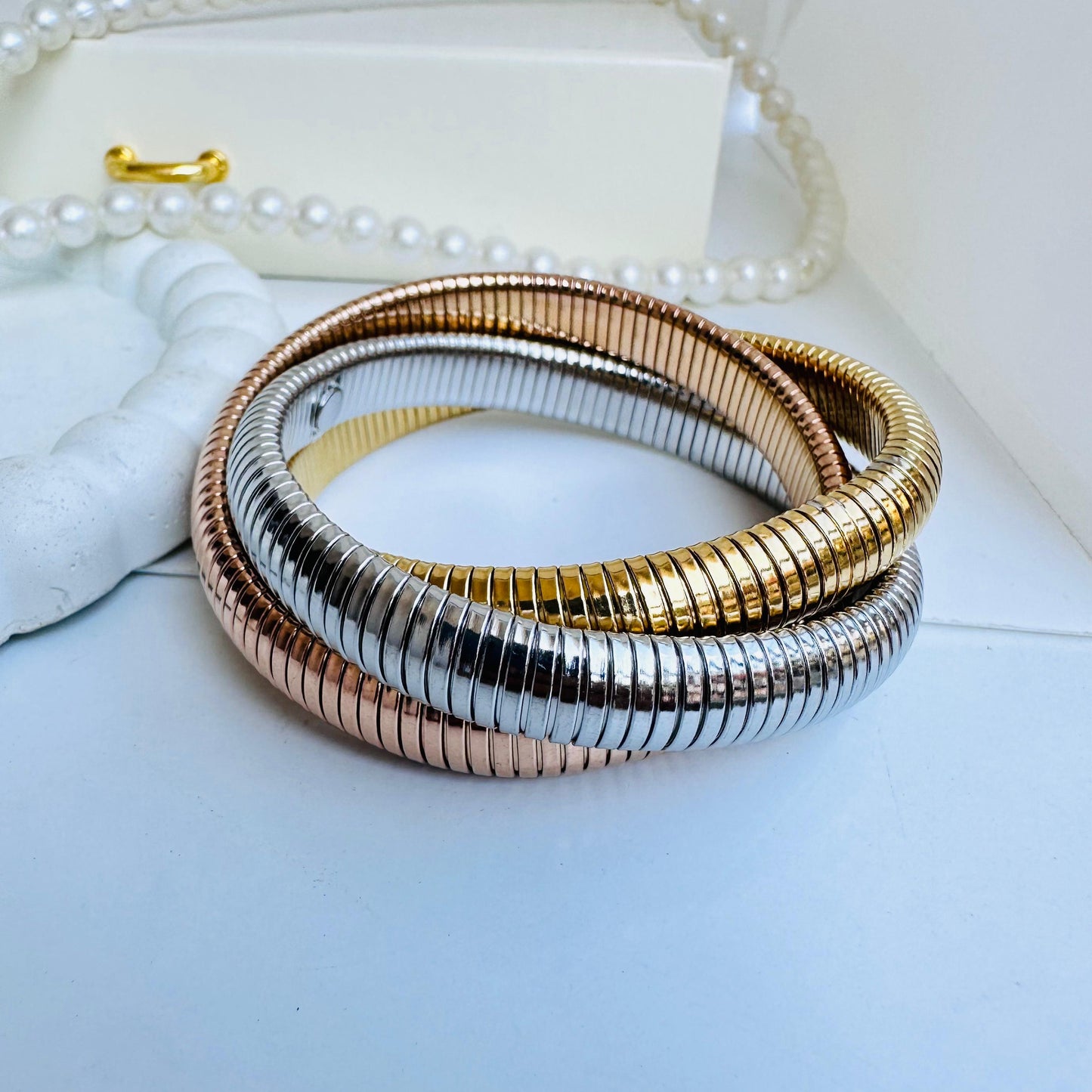 Three Tone Viral 18K Spiral Bracelet