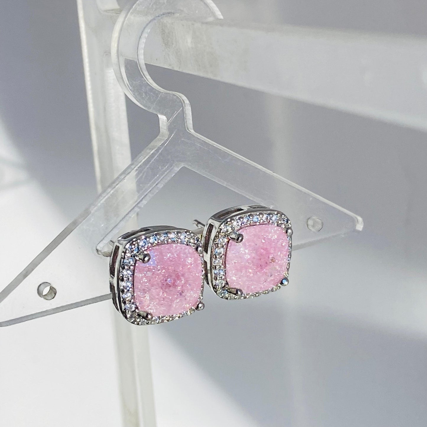 Pink Embelished Solitaire Studs