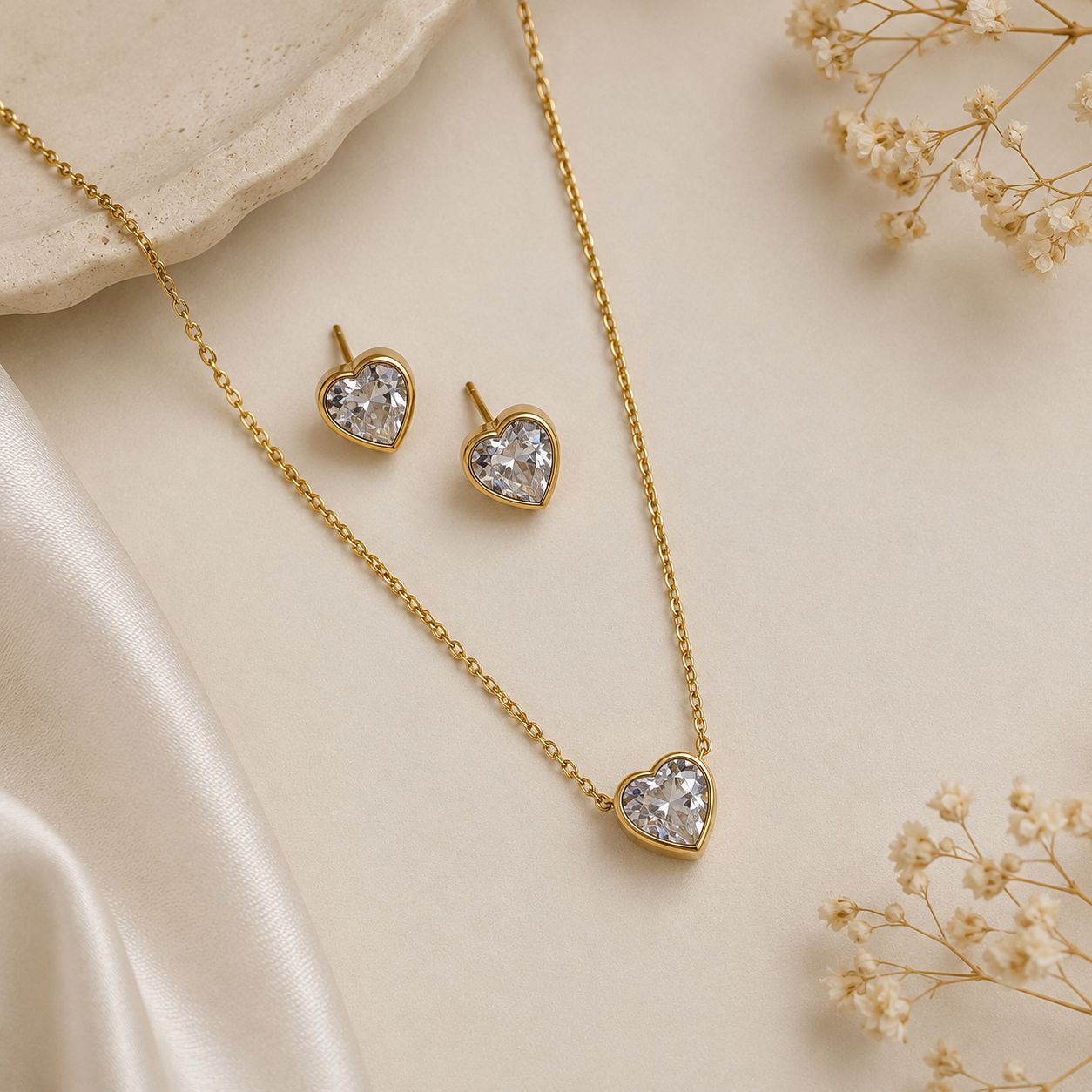 Sweetheart Solitaire Jewellery Set ( White )