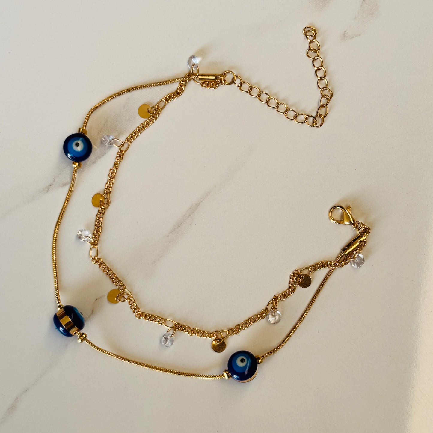 Evil Eye Dainty Stone Layered Anklet