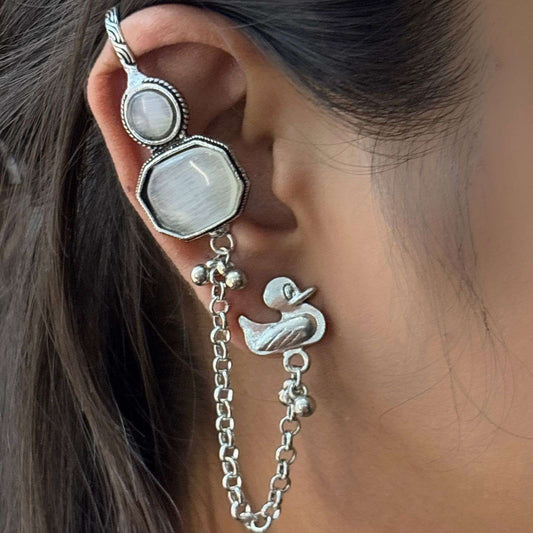 Hans Moonstone Chain Cuff Earrings