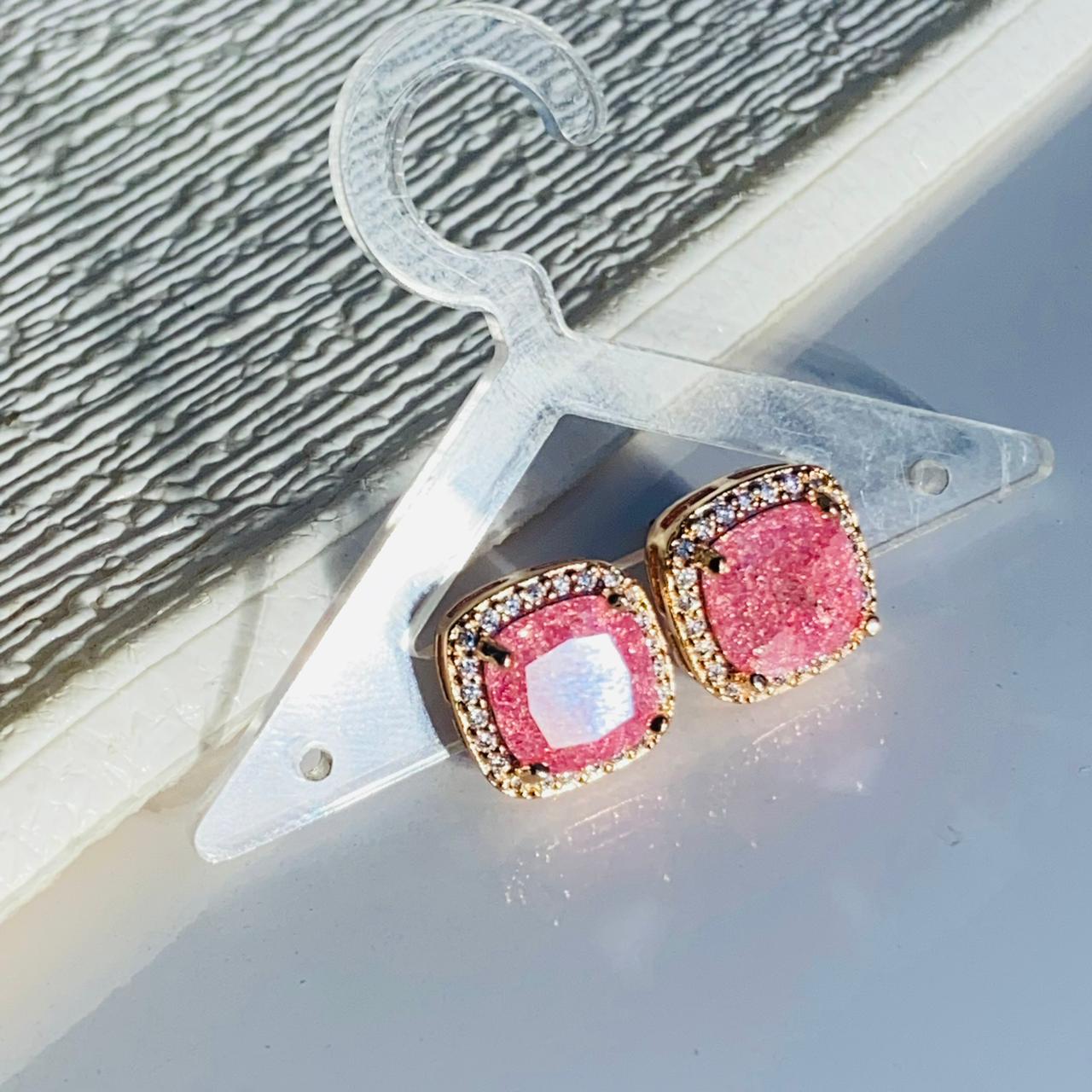 Pink Rose Embelished Solitaire Studs •