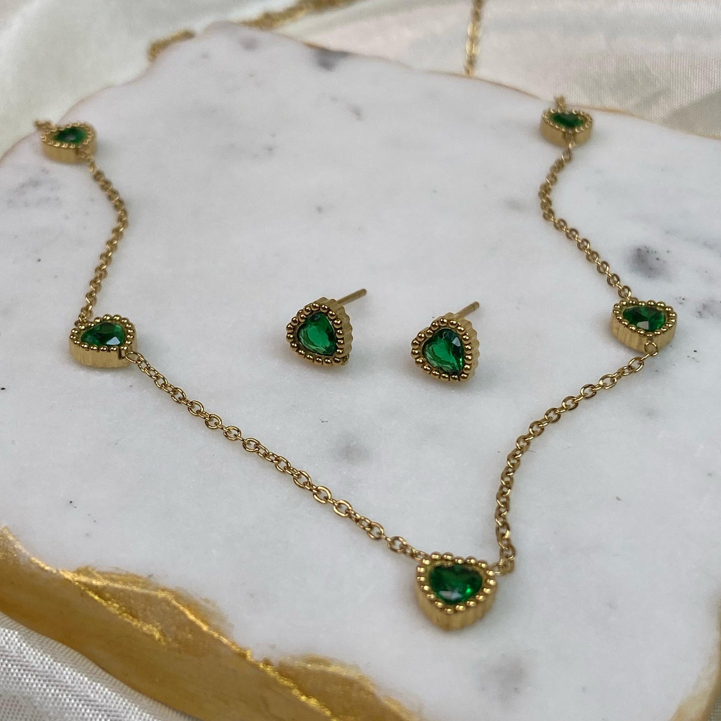 Heartiful emerald Jewelry Set(Necklace+Earrings)