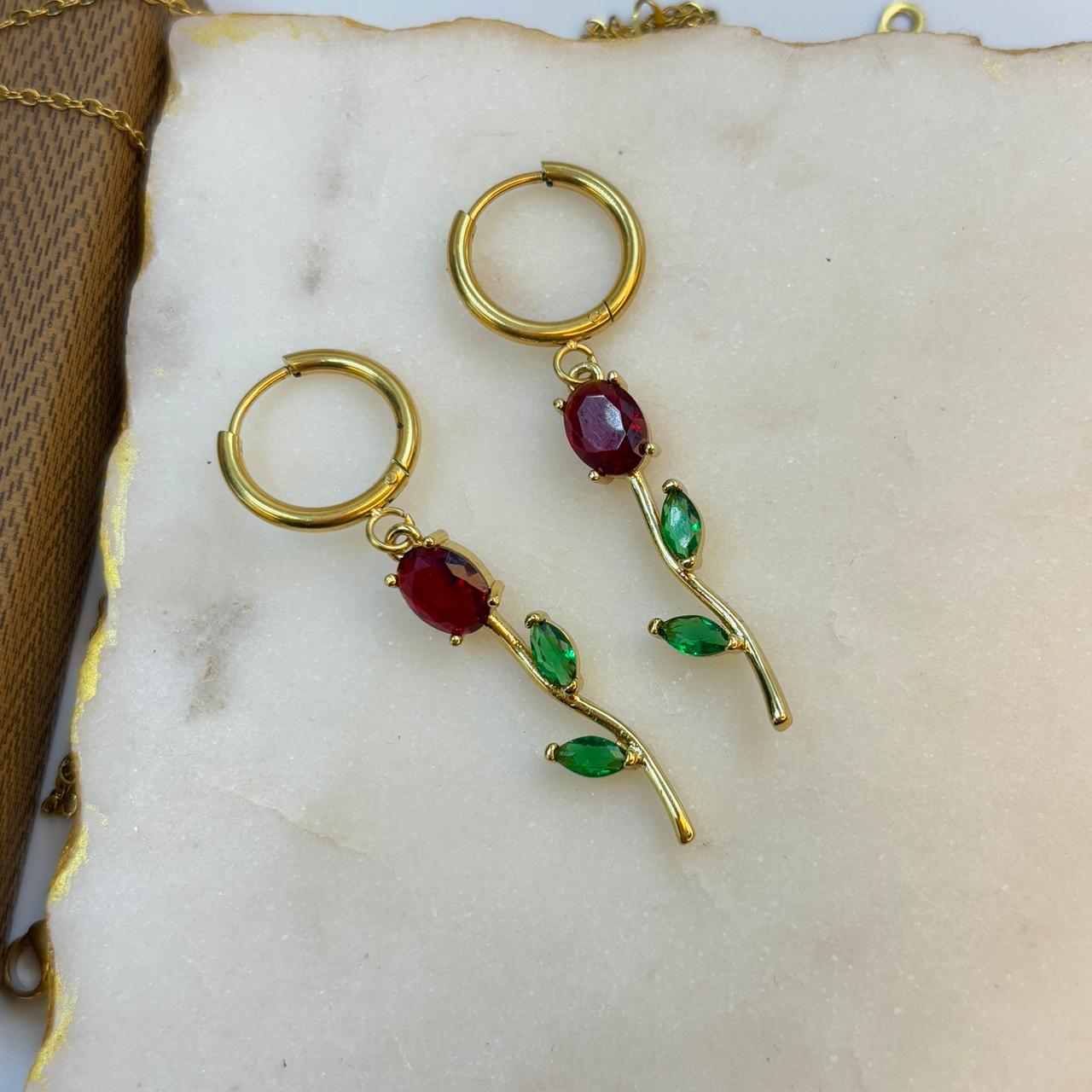 Tulip Cinderella Earrings (Green-red)