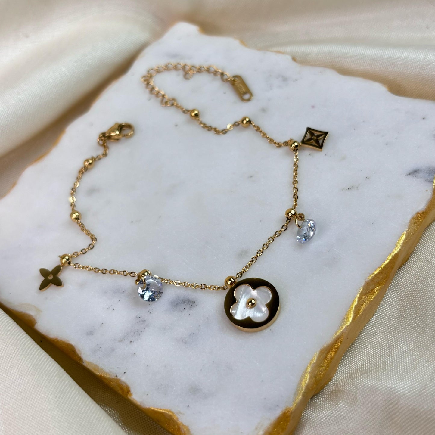 White LV Inspired Anklets