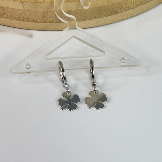 Clover Leaf Silver Huggies Earrings