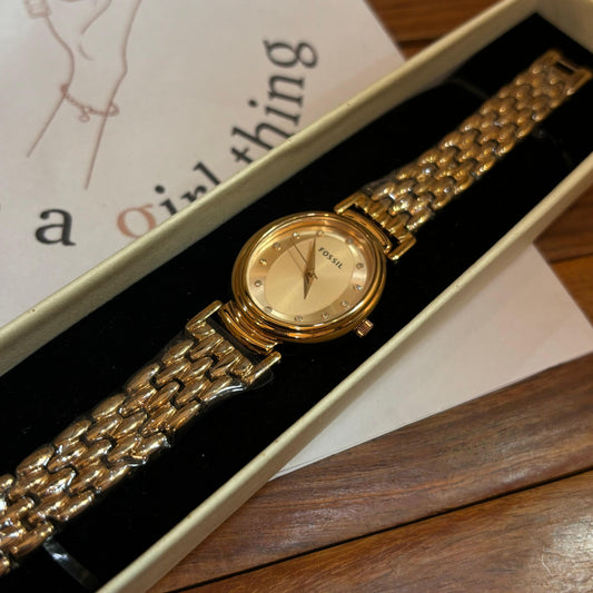 Fossil Studded Beige Vintage Watch (Rose Gold - Rose Gold)