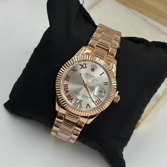 Rolex Rose Gold Watch (White Dial)