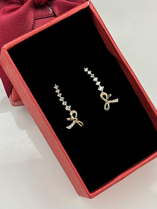 Bow Climber Gold Earrings
