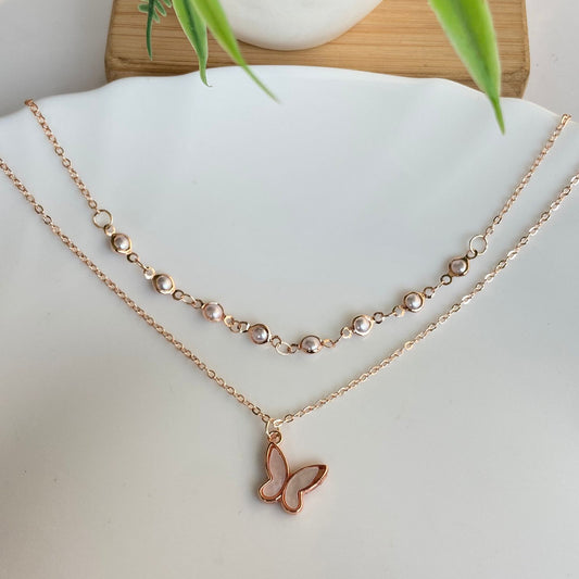 Pearl Butterfly Layered Necklace