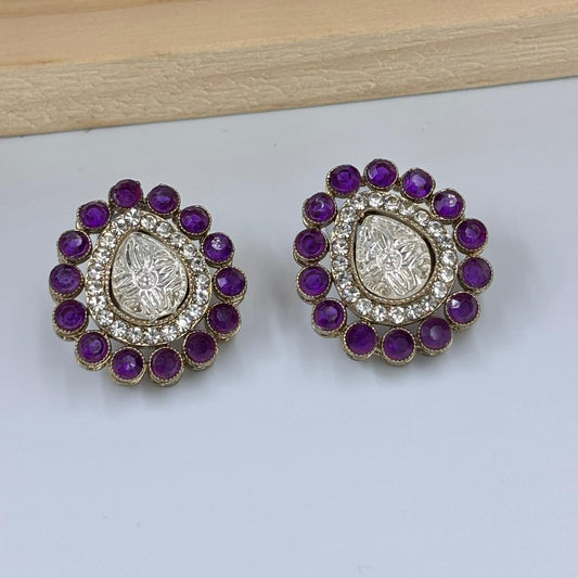 Noor Moisanite Stud Earrings ( Purple)