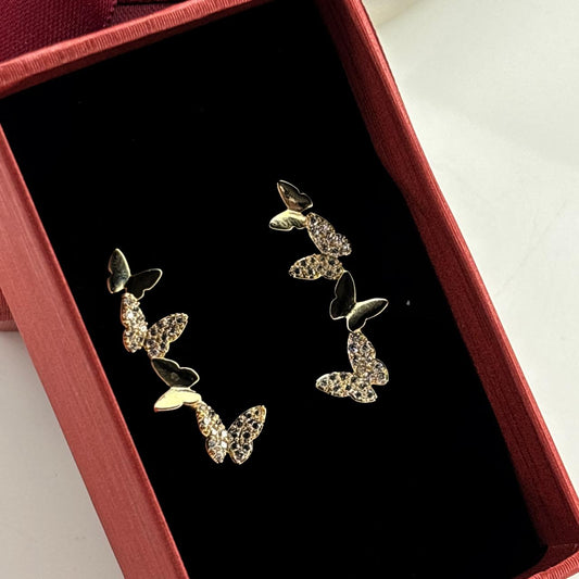 Butterfly Climber Gold Earrings