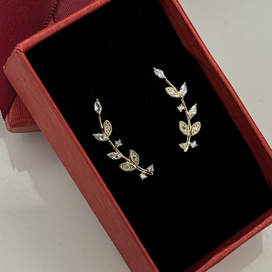 Leaf Climber Gold Earrings
