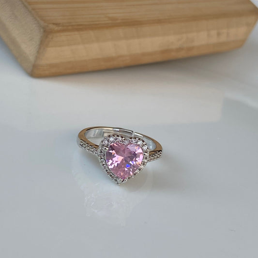Pink Sparkle Heart Solitaire Ring