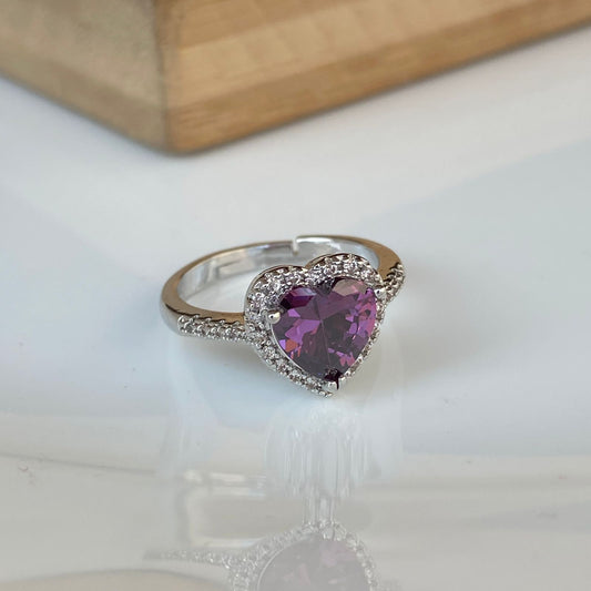 Lavender Heart Solitaire Ring