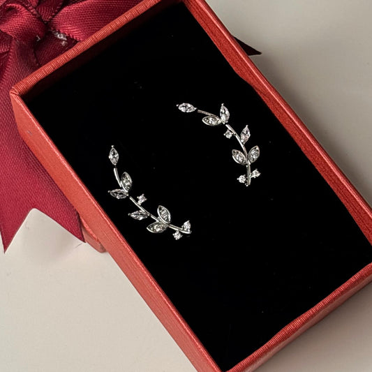Leaf Climber Silver Earrings