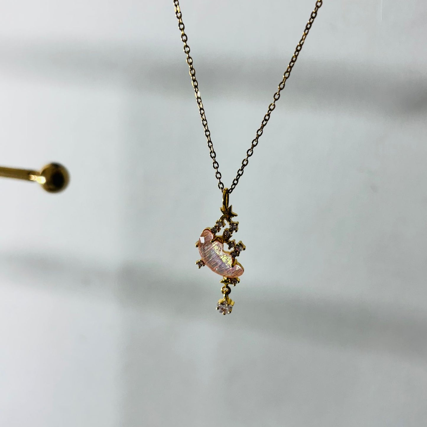 Pink Resin Moon 18K Necklace