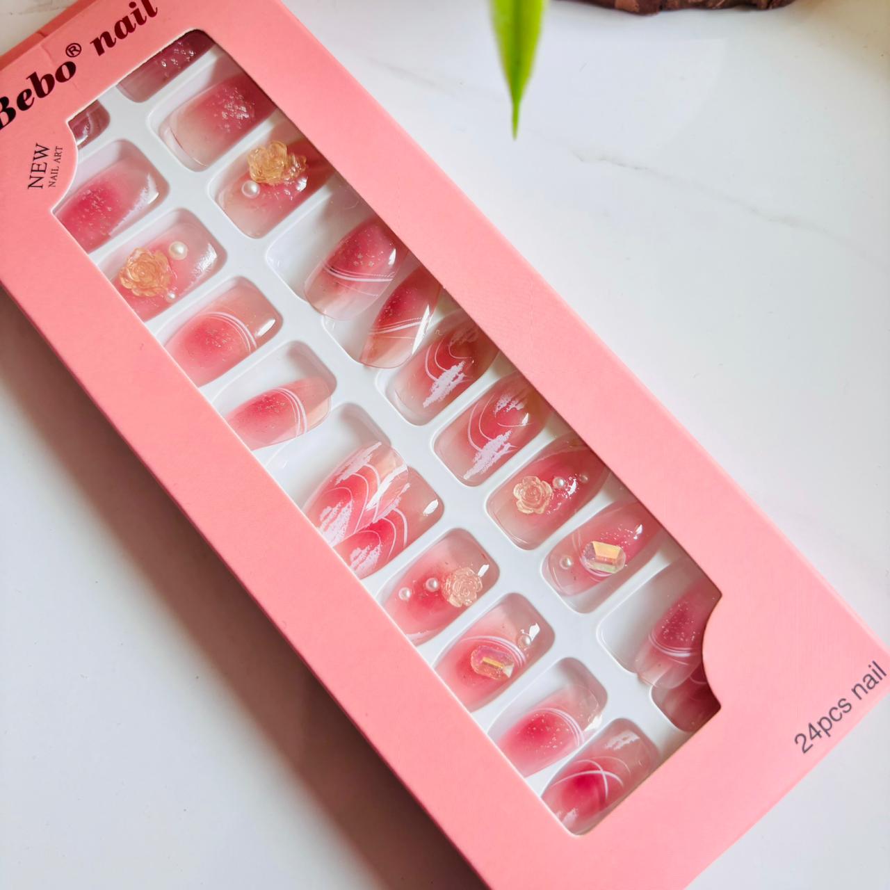 004 Embellished Gel Stick On Nails (Pack of24)