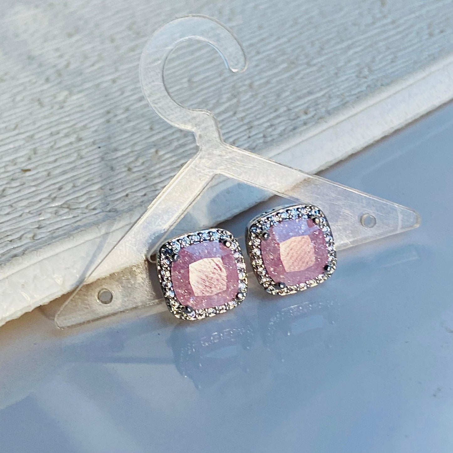 Pink Embelished Solitaire Studs