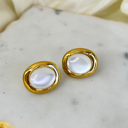 Oval White Stone Earrings